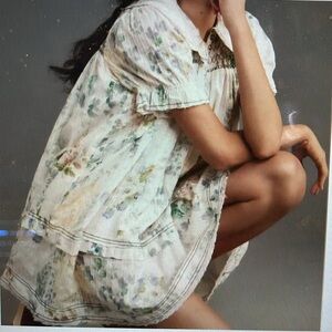 Anthropologie Pilcro Keira Babydoll Smocked Floral Dress Size M